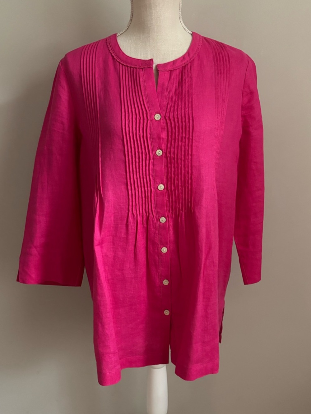 Long Sleeve Button Down Linen Top Pink